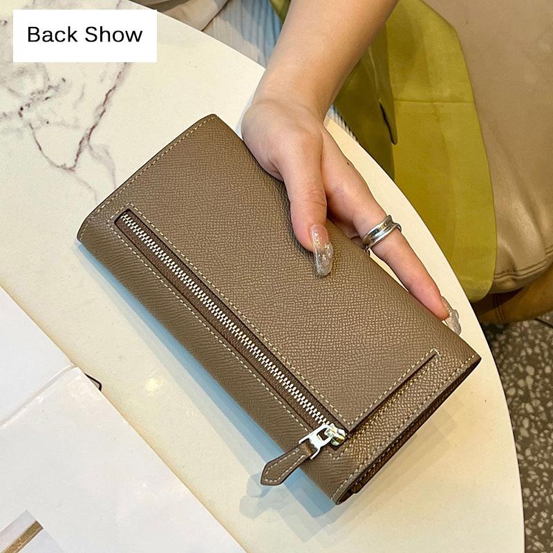 2024, portofel lung texturizat, genți de ambreiaj pentru femei, din piele naturală, cu design de marcă, portofele din piele de vacă în două tonuri pentru poșeta de telefon pentru femei