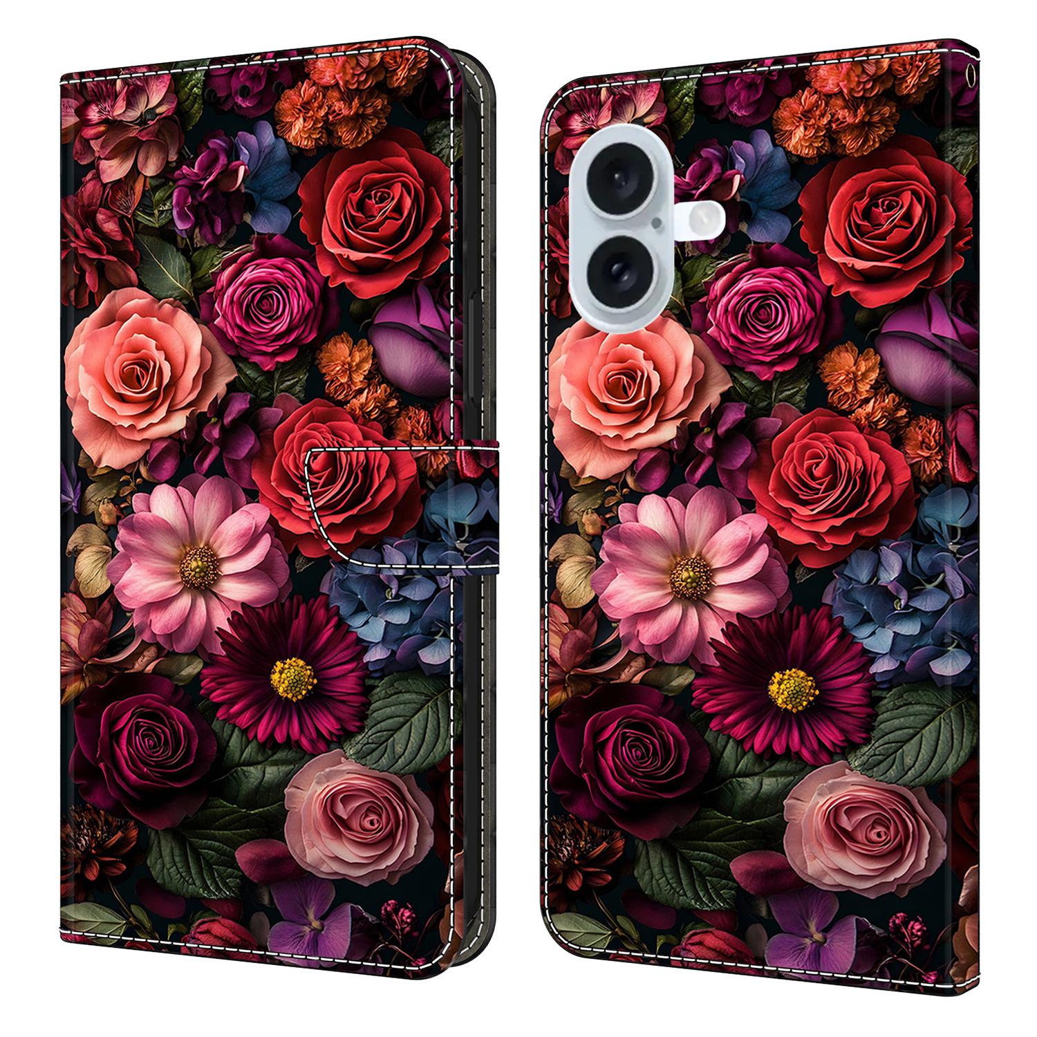 

For iPhone 17 Wallet Case Pattern Printing PU Leather Flip Stand Phone Cover Florals