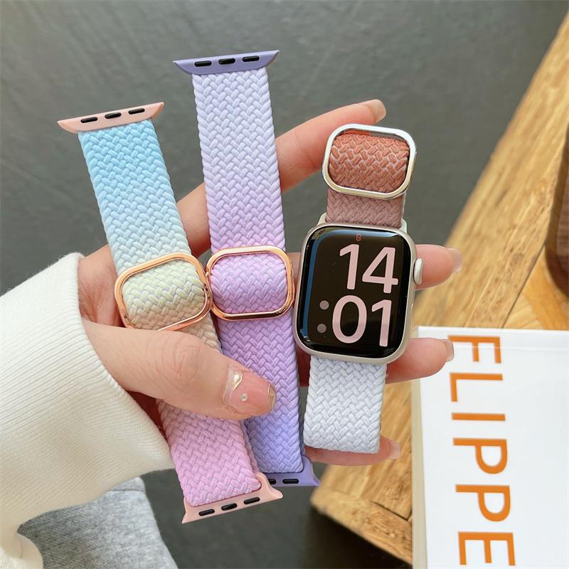 

Новый ремешок для Apple Watch Ultra 49 мм 44 мм 40 мм 45 мм 41 мм 42 мм 38 Радужный вязаный ремешок для браслета iWatch Series 8 7 6 5 SE 4 3