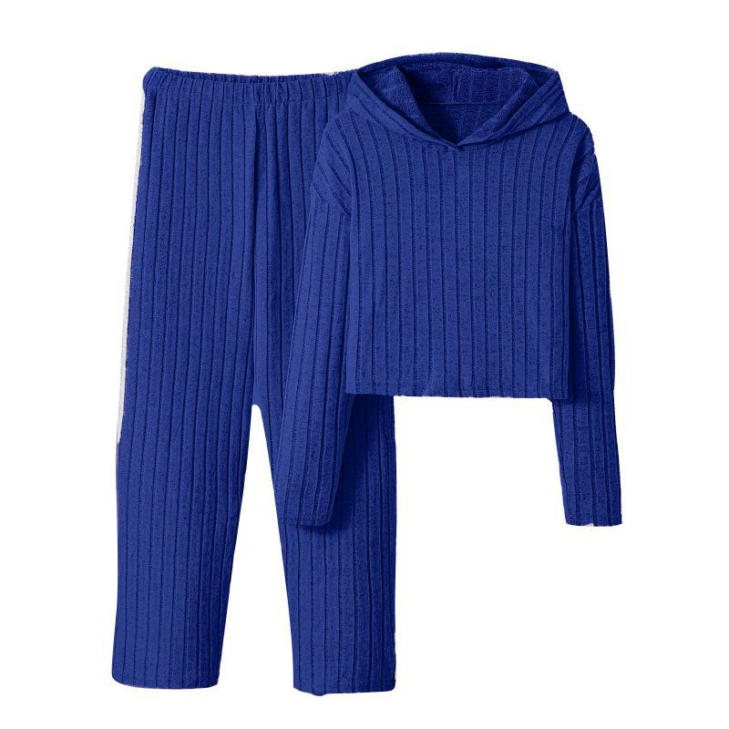 

Комплект детской вязаной одежды для девочек 8-14 лет с вертикальной полоской: худи-пуловер и брюки