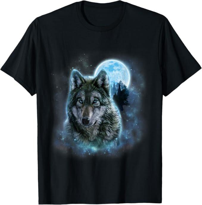 Grey Wolf Hunting Ground, Icy Moon, Forest, Galaxy T-Shirt