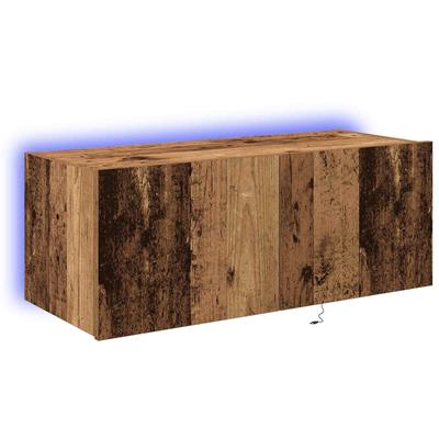 Wall Mounted TV Cabinet with LED Lighting Reclaimed Wood Look 80 X 35 X 31 Cm Engineered Wood