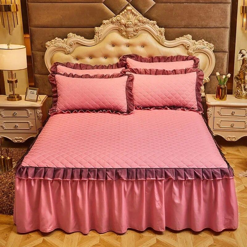Luxury Lace Bed Skirt Thickened Bed Spread King Size 2/3 Pcs Cotton Queen Bedded Set Mattress Solid Color Plus Size Sheets