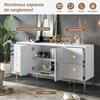 Mobiletto Laterale 150*38*59,5cm con 4 Cassetti, 2 Ante, Credenza Lucida, Piedini di Supporto in Metallo, Ampie Nicchie Senza Maniglie, Bianco, MDF