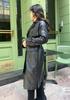 Lambskin Women's Black Trench Coat  Leather Genuine Handmade Long Party Stylish