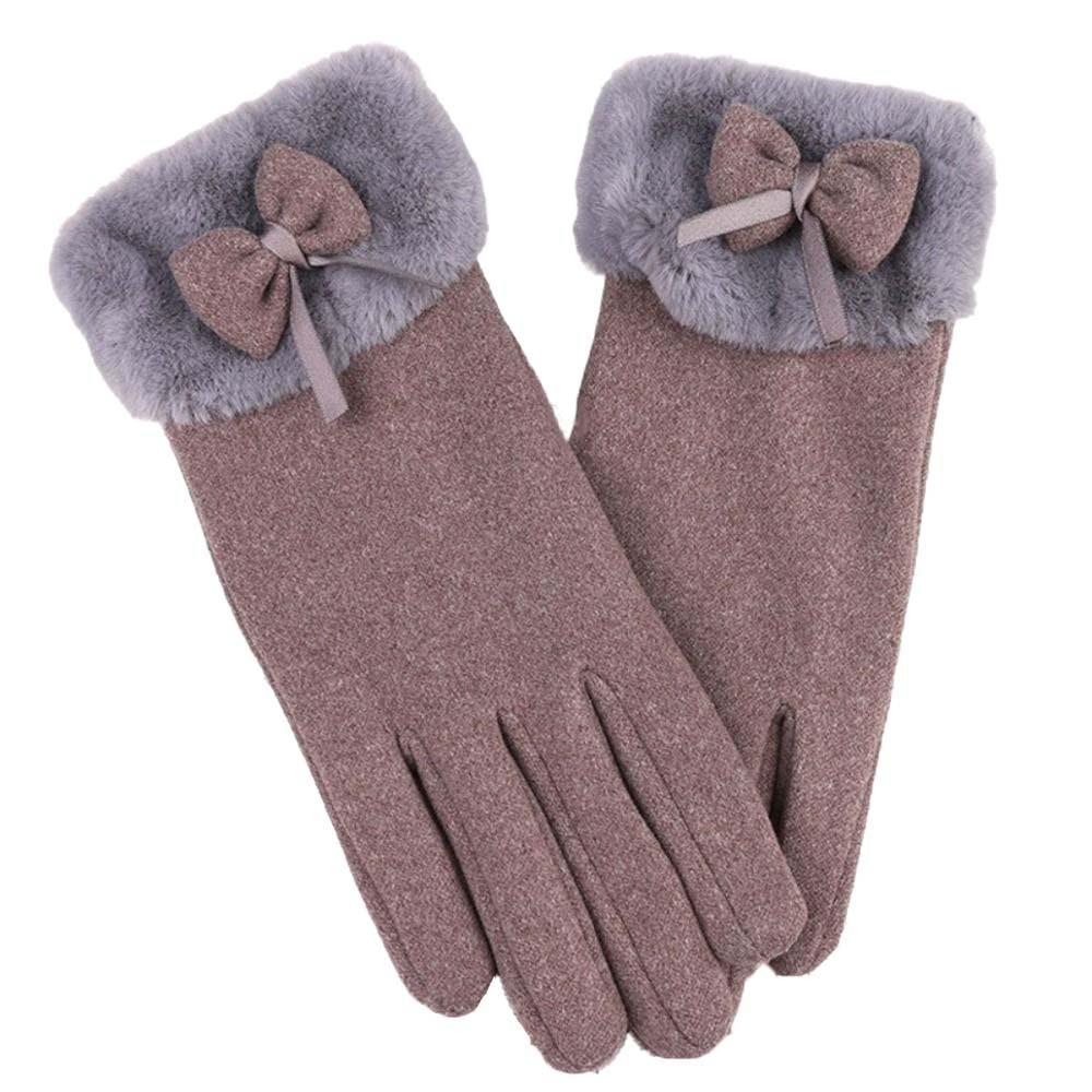 Bow Thickened Suede Gloves Soft Windproof Finger Mittens All-Match Women Anti-cold Gloves  Outdoor