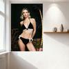 Sexy Blonde Woman Black Bikini High-Cut Lace Trim Tin Sign Vintage Metal Poster Dark Green Background Wall Decor for Home Bar Ca