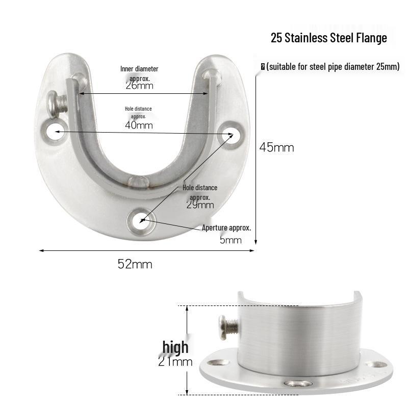 Ronggu Stainless Steel High Foot Flange Base for Clothes Rods, Towel Tubes, and Curtain Rods
