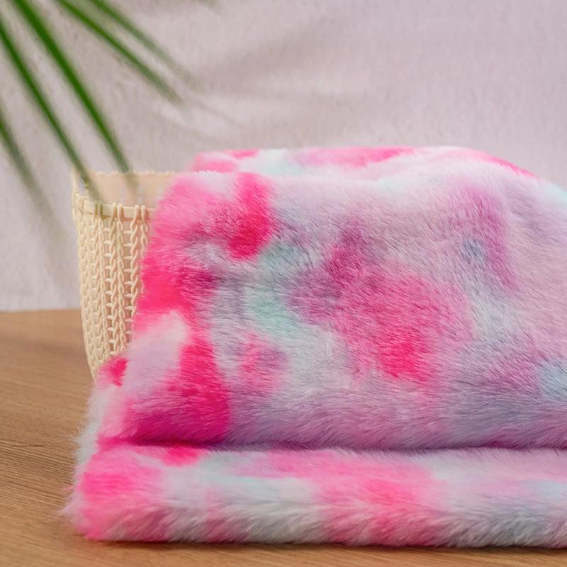 50x180cm Imitation Otter Rabbit Hair Thickened Fabric Tie Dyed Plush Fabric Gradient Rainbow Rabbit Hair Fur Coat DIY Fabric