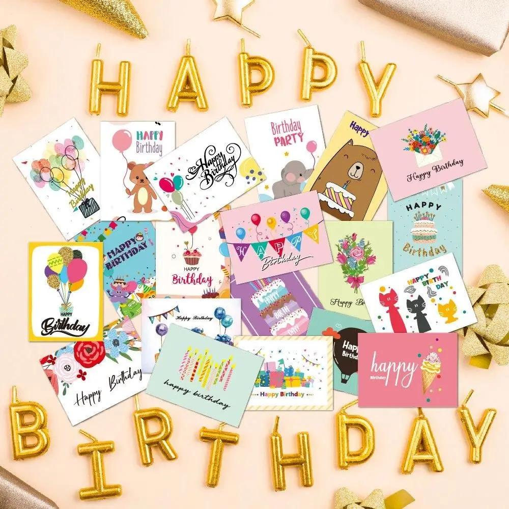 20PCS Mixed Pattern Birthday Greeting Cards Cartoon Paper Birthday Postcards with Envelopes with Stickers Happy Birthday Card