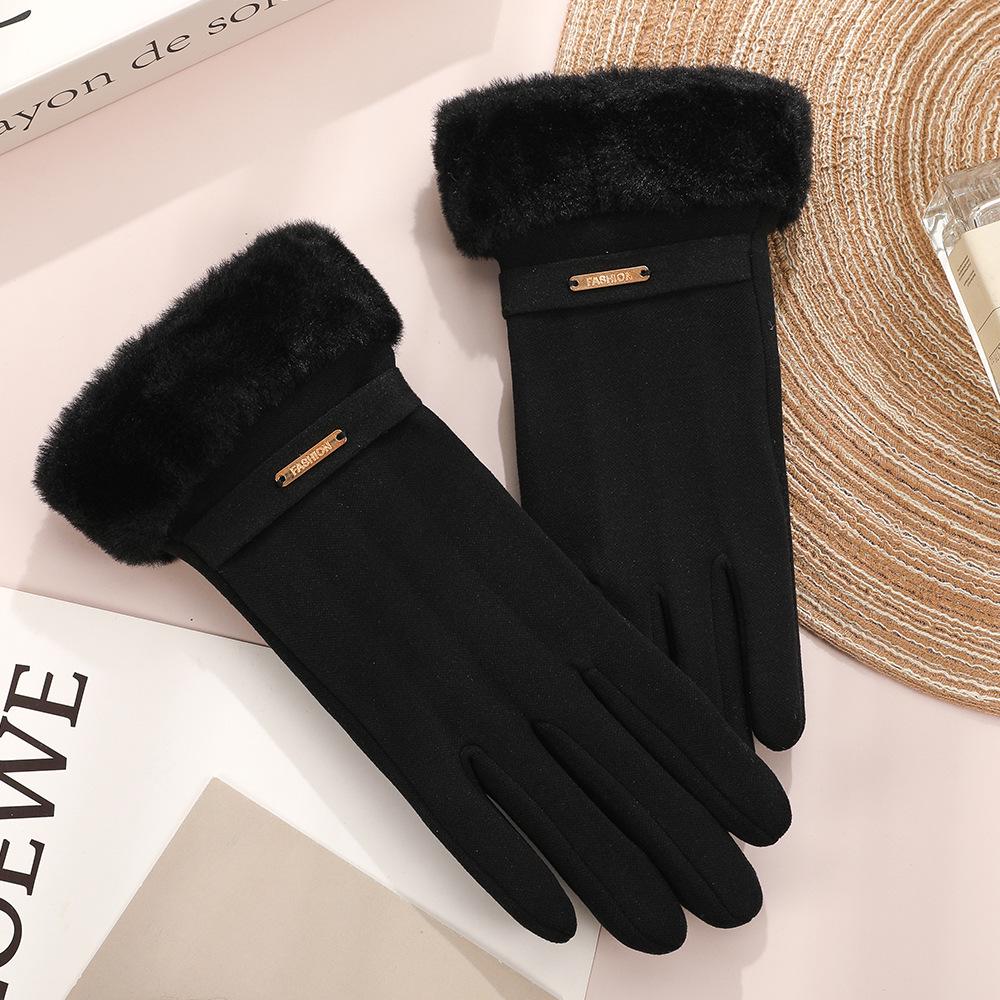 Women's Touchscreen Fleece Cycling Gloves - Cartoon Style, Thickened, Cold Weather Protection