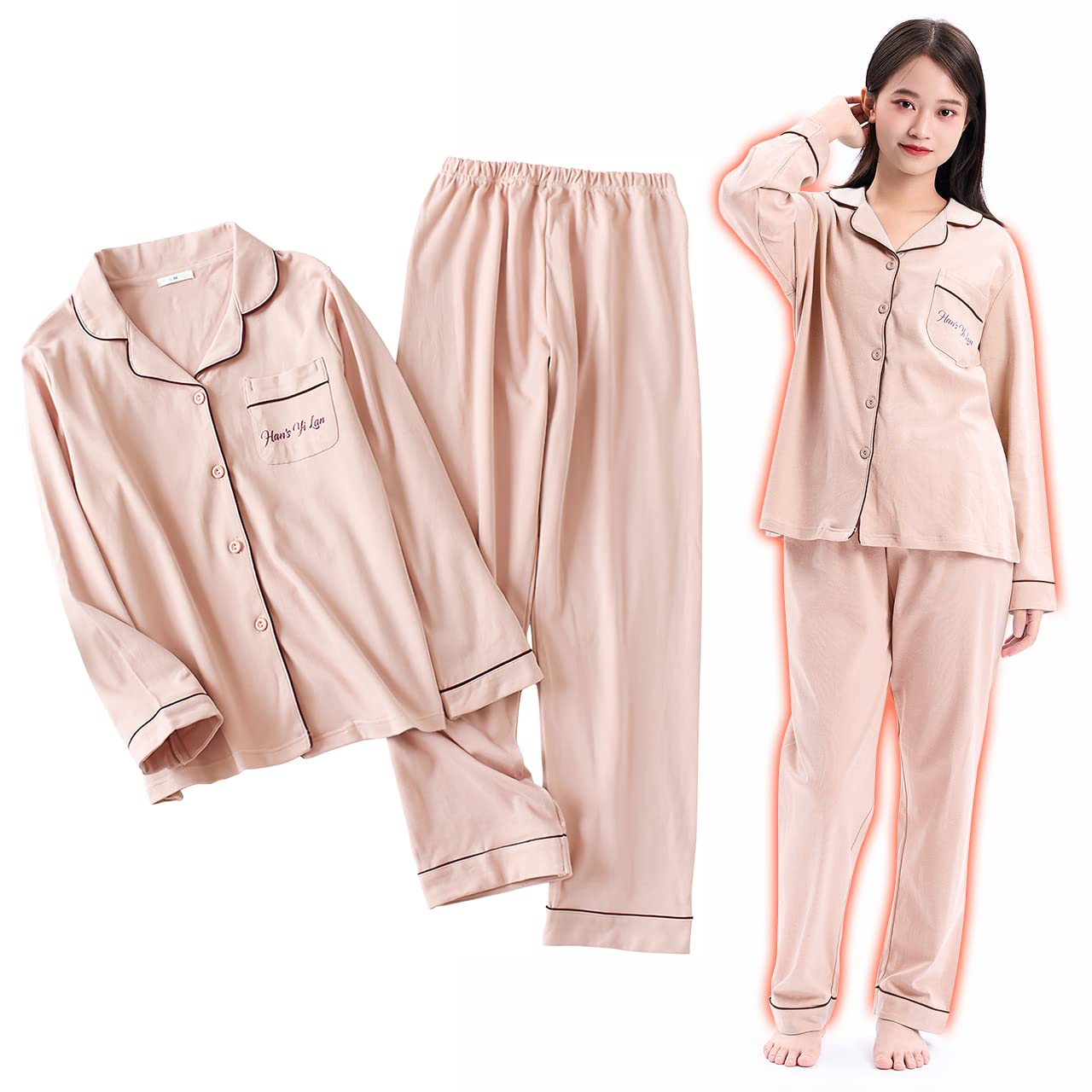 

Long Top and Bottom Loose Front Room For Hospital Sweat Quick Gentle on the Skin [Gifort] Women s Pajamas, 100% Cotton, Sleeve, Cotton, Nightwear,