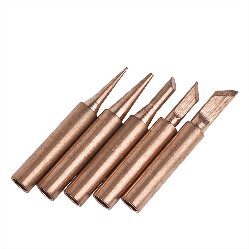 Durable Pure Copper Soldering Iron Replacement Tips 5Pcs 900M-T Lead-Free Internal Heating for Electronics Repair