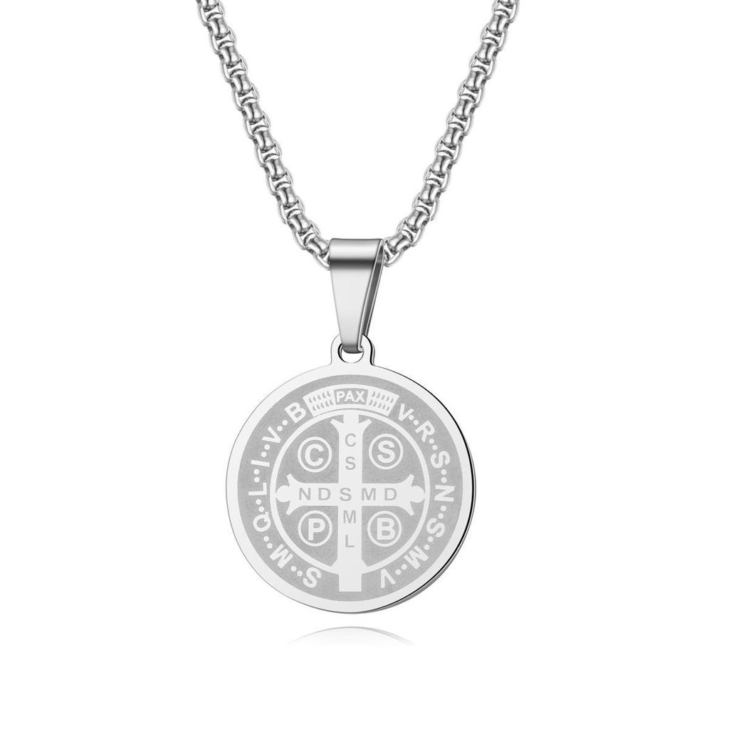 Stainless Steel Saint Benedict Exorcist Necklace - Titanium, Colorfast Pendant, European and American Cross.