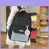 Simple Solid Color Letter Print Student Backpack With Pendant For School And Travel
