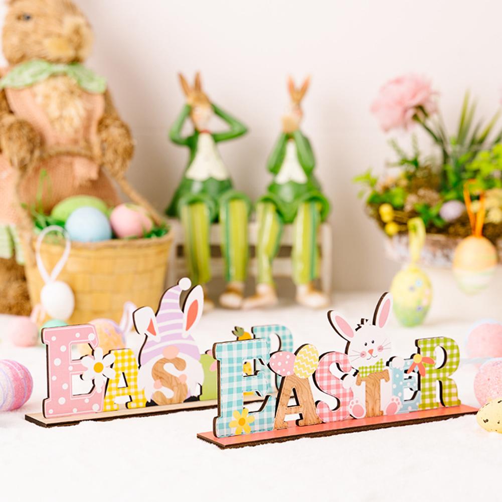 Wooden Easter Letter Ornament Rabbit Gnomes Home Decoration Accessories For Table Desktop Office Home Decor