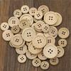 50Pcs Wooden Buttons Natural Color Round 4-Holes Sewing Scrapbooking