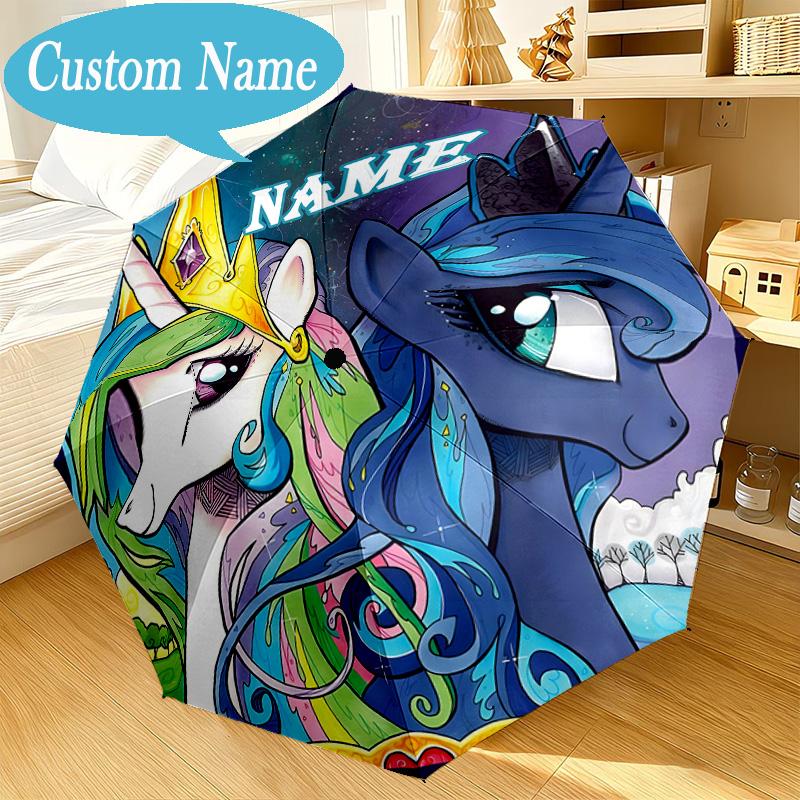 Custom Name Rainbow Unicorn Umbrella Folding Umbrella, Automatic Umbrella 8-Frame for Travel, Casual Lightweight Birthday Christmas gift
