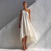 Europäisches und amerikanisches Sommerkleid, vorne kurz und hinten lang, unregelmäßig, für den Urlaub, lässig, ärmellos, schräg geschnittene Schulter