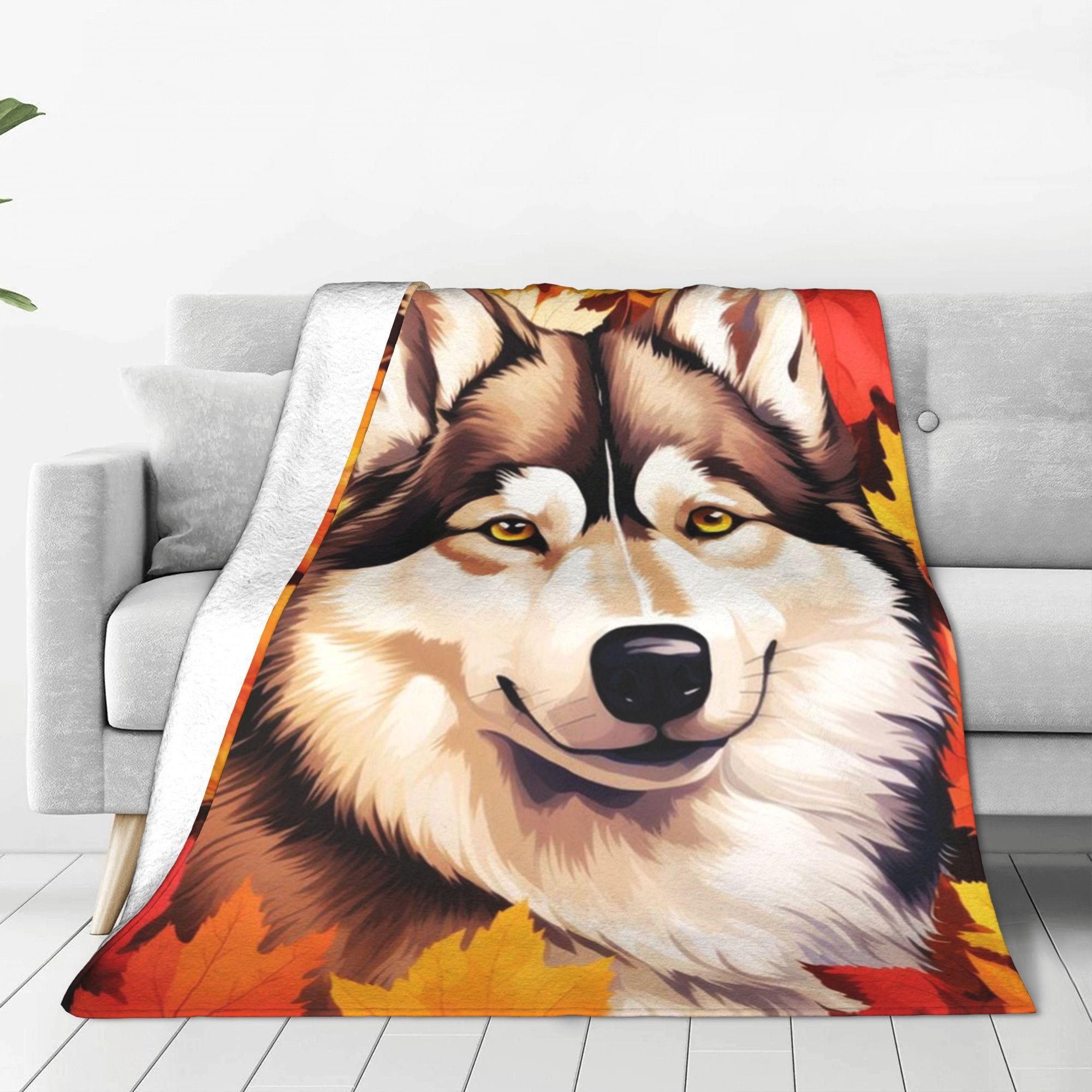 Autumn Fall Siberian Husky Dog Blanket Super Soft Flannel Sofa Throw Blanket for Couch Bedding Outdoor Throws Bedspread Quilt 75X95CM