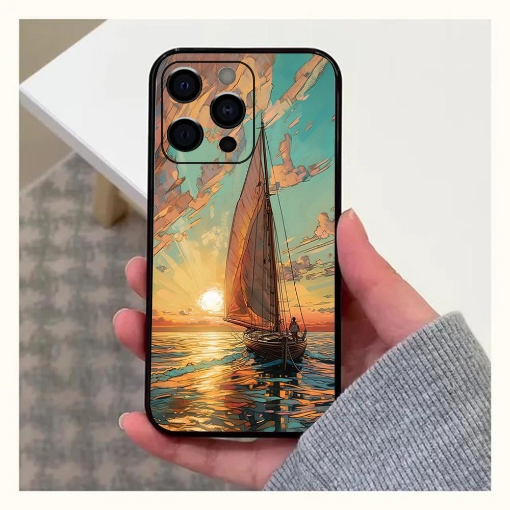 

Sailing Boat Art Paintings Phone Case For Apple iPhone 15,14,13,12,11,Pro,X,XS,Max,XR,Plus,Mini Soft Black Cover iPhone13mini