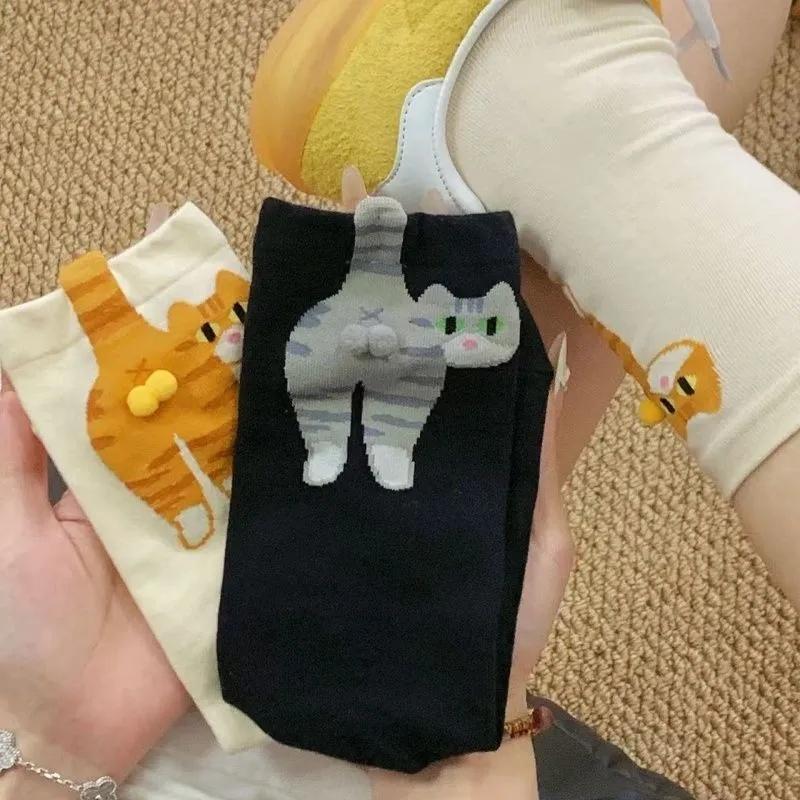 Cute Cartoon Cat Socks with Balls Kawaii Cotton Sock Breathable Soft Socks Girl Women Socks Creative Gifts for Cat Lovers Sox