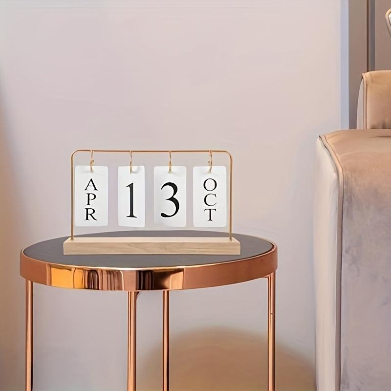 1PC Classic Wooden Calendar, Flip-page Calendar, Displaying The Month and Date, Perfect for Decorating Your Desk or Home with A Gold Border