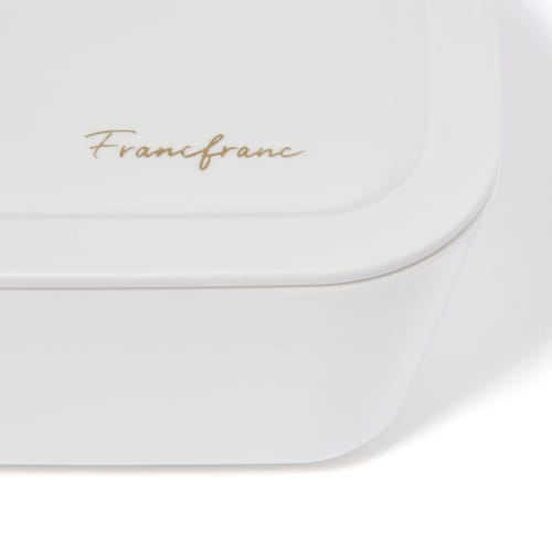 Francfranc Complete 5-Piece Lunch Box Set (White) with Chopsticks, Chopstick Holder, and Drawstring Bag, Dishwasher Safe