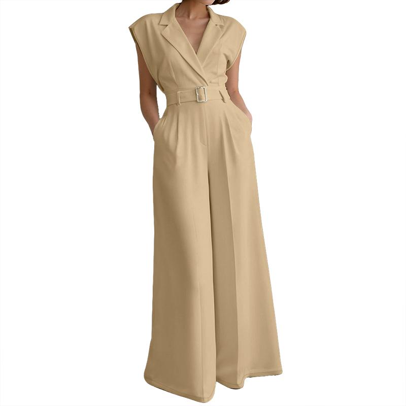 ZANZEA Womens Casual Turn Down Collar Loose Sleeveless Wide Leg Jumpsuits
