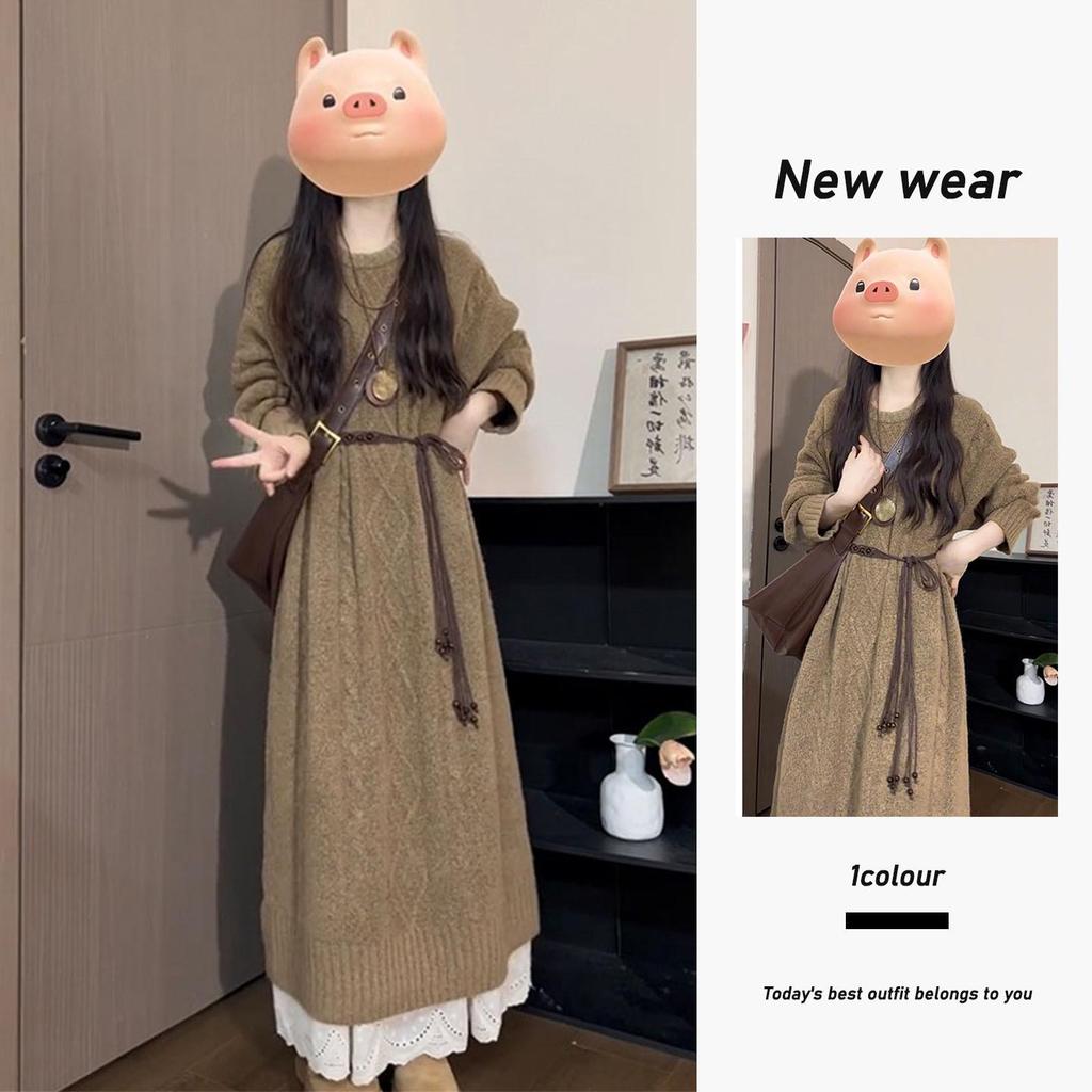 Winter 2025 Best-Selling Korean Style Elegant Retro Slimming Wool Knit Dress