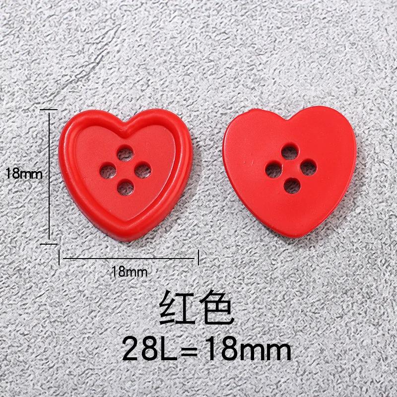 20pcs/lot 18mm Resin Button Heart Shape 4-Hole Plastic for Needlework Sewing Button for Clothing Diy Accessories Decorative