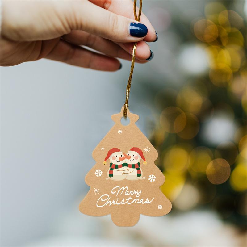 48Pcs Merry Christmas Tags Kraft Paper Card Gift Label DIY Hang Tags Gift Wrapping Decor
