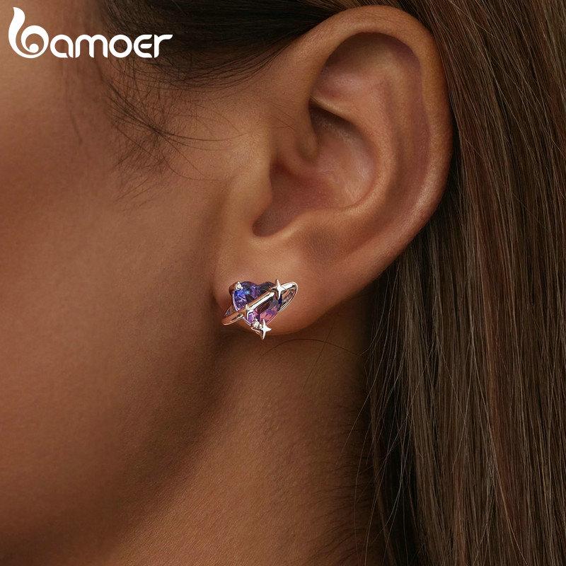 BAMOER 925 Sterlingové stříbro Gradientní hvězdné puzetové náušnice Romantické náušnice lásky pro ženy Dívčí dárek Jemné šperky Každodenní nošení