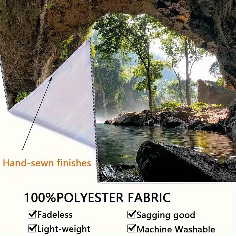 2D Natural Arch Waterfall Tapestry Forest Lake Backdrop Cloth for Living Room