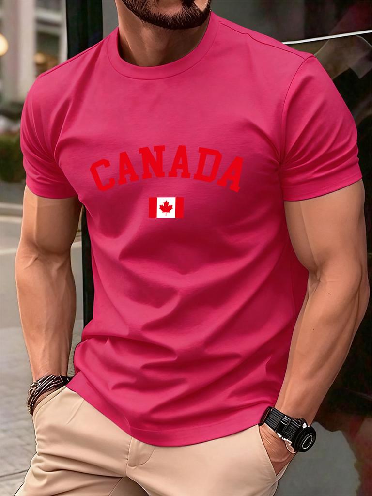 Kanada Text Med Flagga Tryckt Bomulls T-shirts HerrS Sommar Kortärmad T-shirt Mjuk Överdimensionerad Rundhalsad Toppar Grundläggande Herrkläder