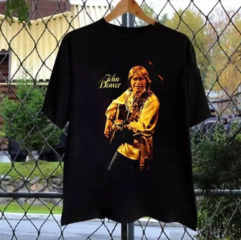 

John Denver Live On Stage Guitar Signature T Shirt Full Size S5XL Unisex T-Shirt S