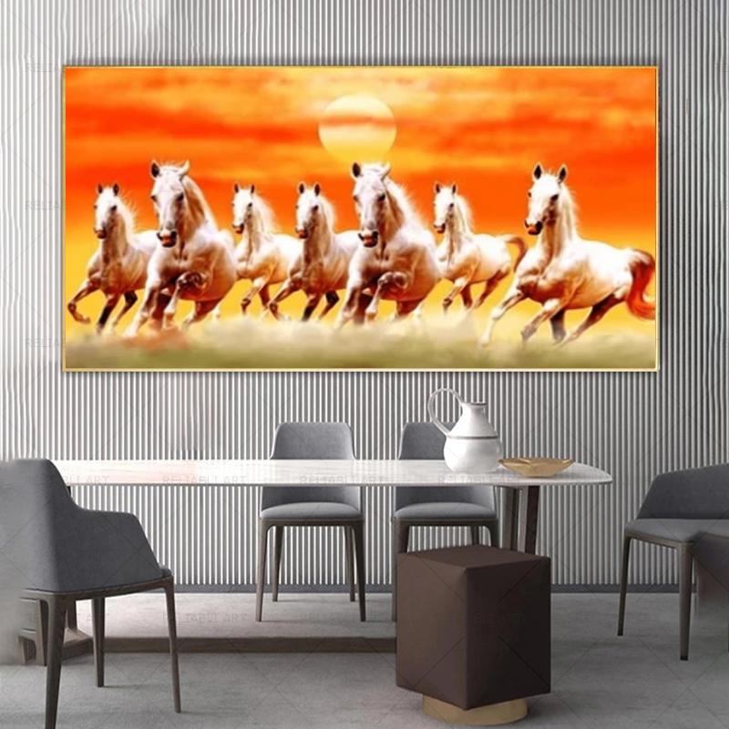 

Восемь лошадей, дикие животные, закат, холст, картина, скандинавские постеры и принты, куадрос, настенные художественные картины для декора гостиной 40x80cm no frame