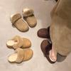 Chinelos femininos retrô leves e confortáveis antiderrapantes com elevação forro de pelúcia quente de inverno antiderrapantes duráveis casuais de algodão de um passo meia-pantufa