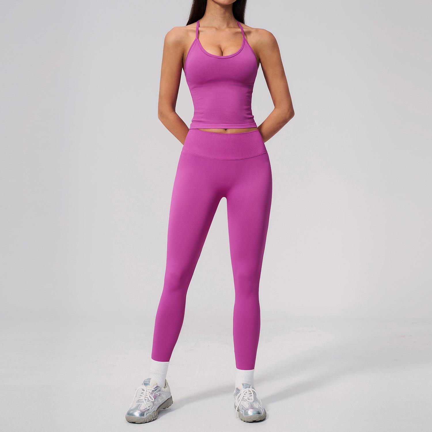 Seamless Halter Open-Back High-Stretch Butt-Lifting Quick-Dry Yoga Set S