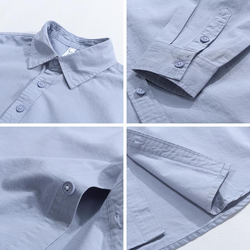 Long Sleeve 100cotton Man Shirts Spring and Summer Casual Tops Dress Shirt Lapel Collar Solid Color Button Shirt Simple Style Men Clothing