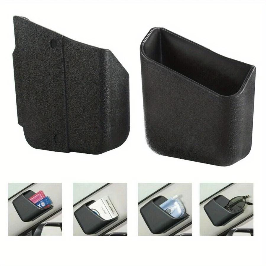 2pcs Car Storage Organizer Boxes - ABS Resin Adhesive Vehicle Pocket Holders for Cell Phones, Cards, Glasses