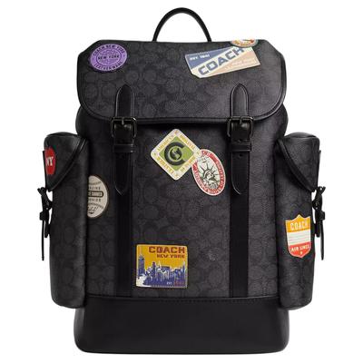 31 Markenlogo-Print Kunstleder und Rindsleder Rucksack Damenrucksack Schwarz CBF04-A5F