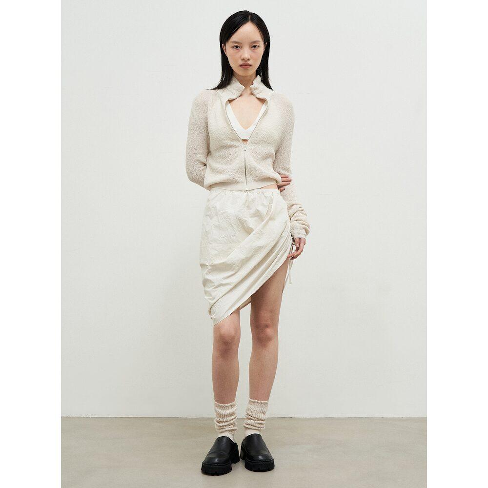 Anggae Wonderer Wrinkle String Mini Skirt Ivory