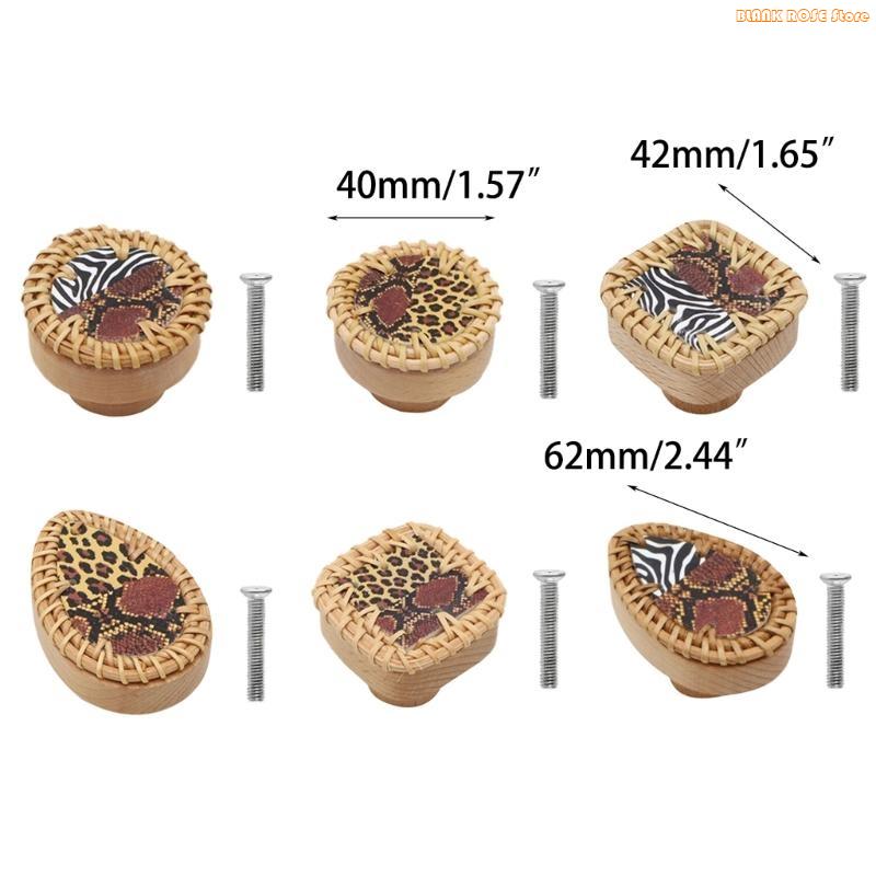 K1AE Wardrobe Knob Rattan Wooden Drawer Handle Cupboard Pulls Easy to Install