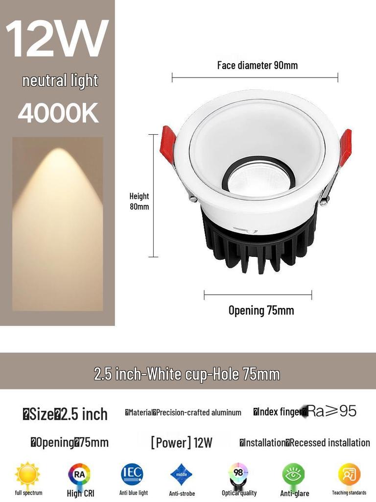 Kompakter blendfreier Einbaustrahler für die Decke: Vollspektrum-Wandfluter für das Wohnzimmer