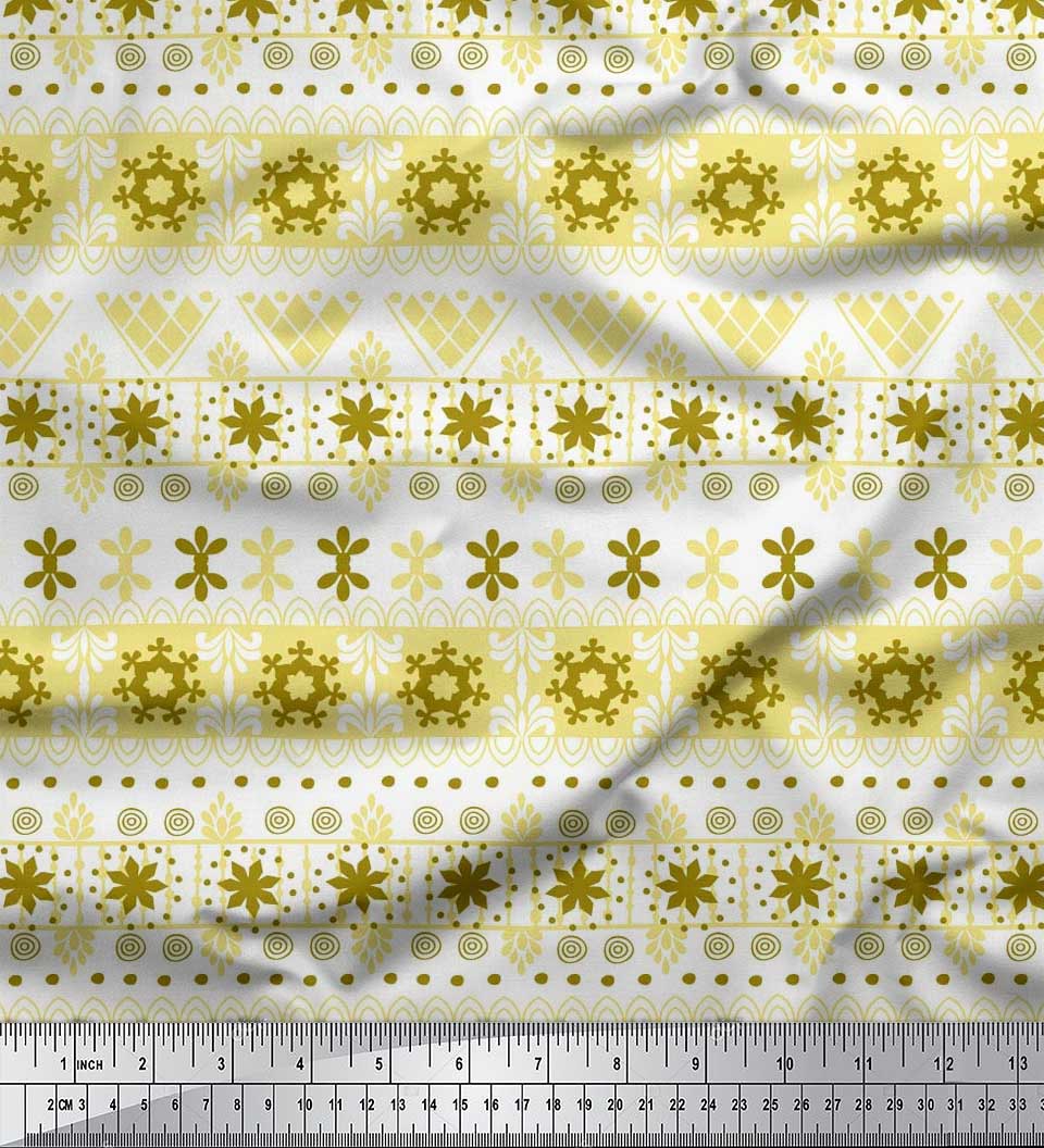 

Японська креп-атласна тканина Soimoi в смужку та етнічні принти сніжинки на метр 42 дюйми 42 Inch Wide - Poly Crepe жовтий