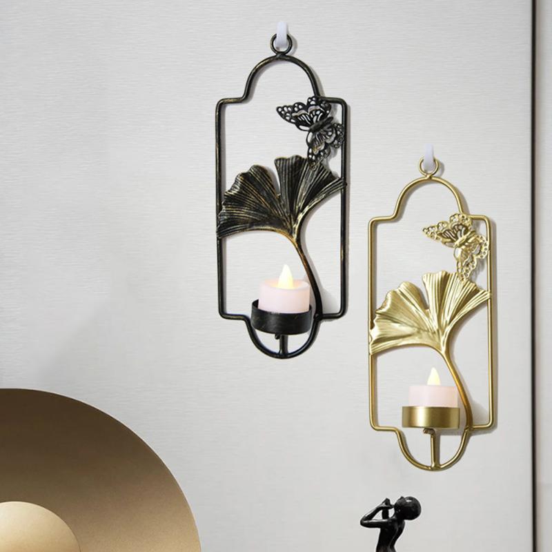 Świecznik naścienny Kreatywny Retro Liść miłorzębu Dekoracyjny świecznik Romantyczny ślub