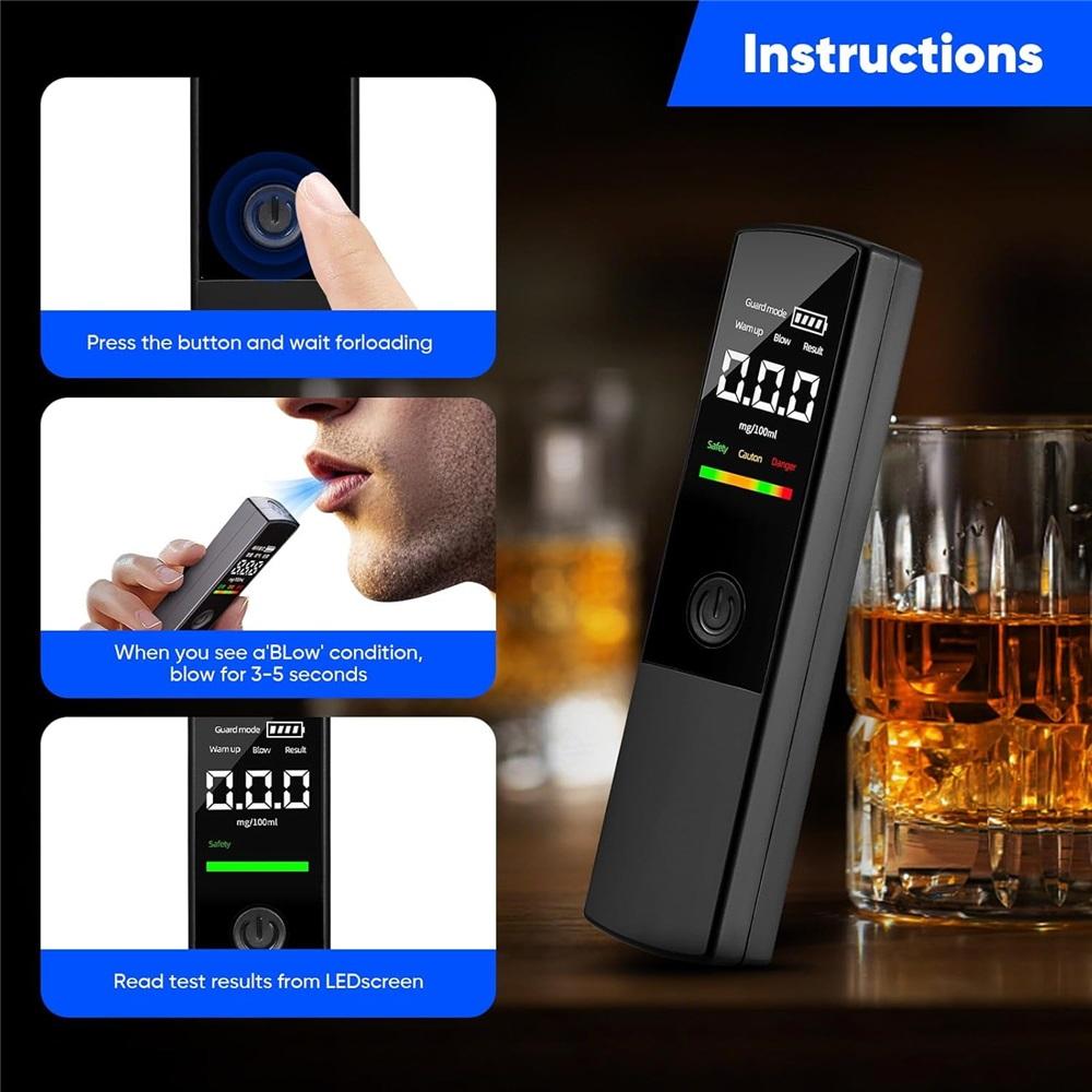Alcohol breathalyzer, 2-in-1 portable contactless alcohol tester, with LCD screen and protection mode, high-precision breath tester