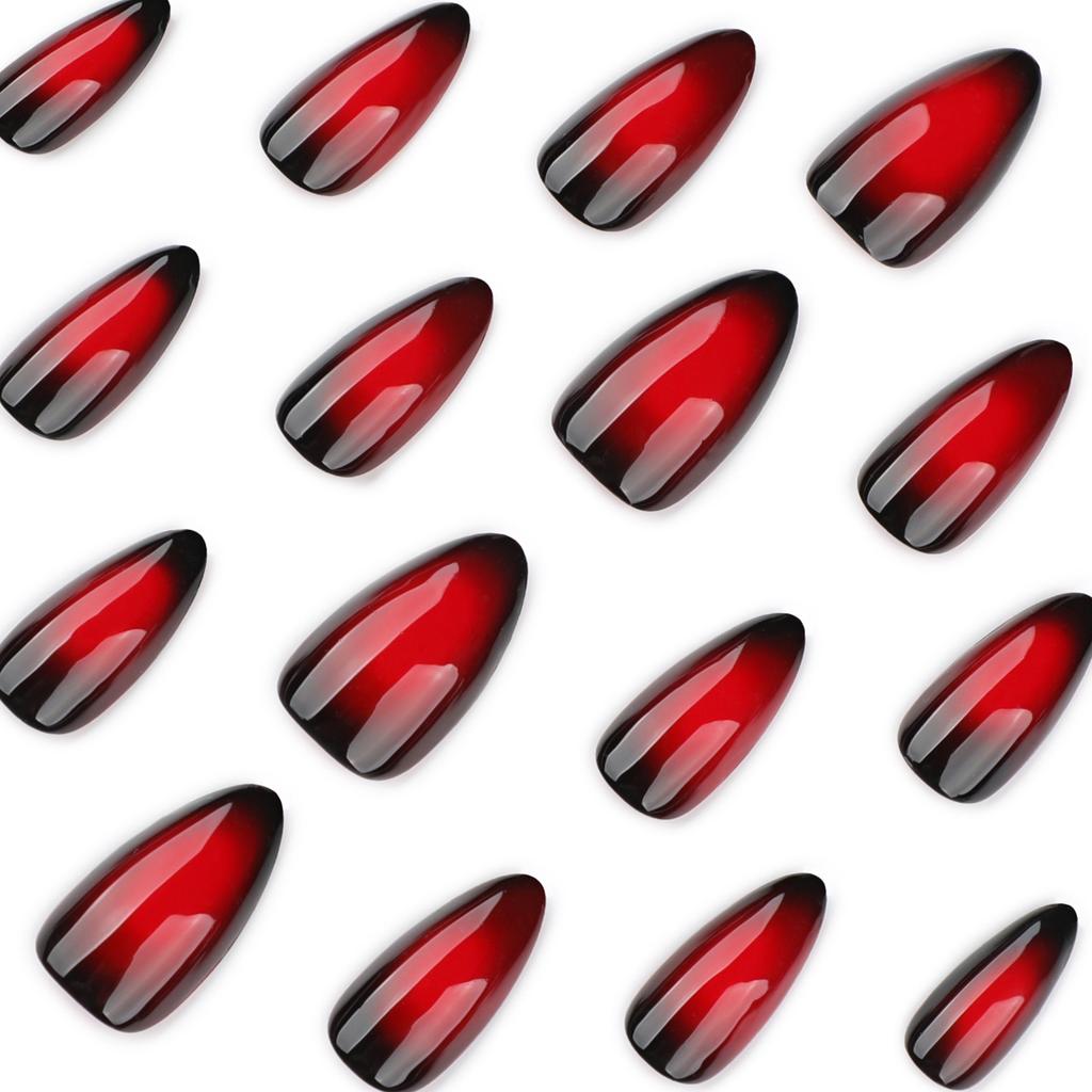 Cool spicy red smudge contrasting colors, wearing nail art, nail art, hot-selling short almond nail fake nails in Europe and America