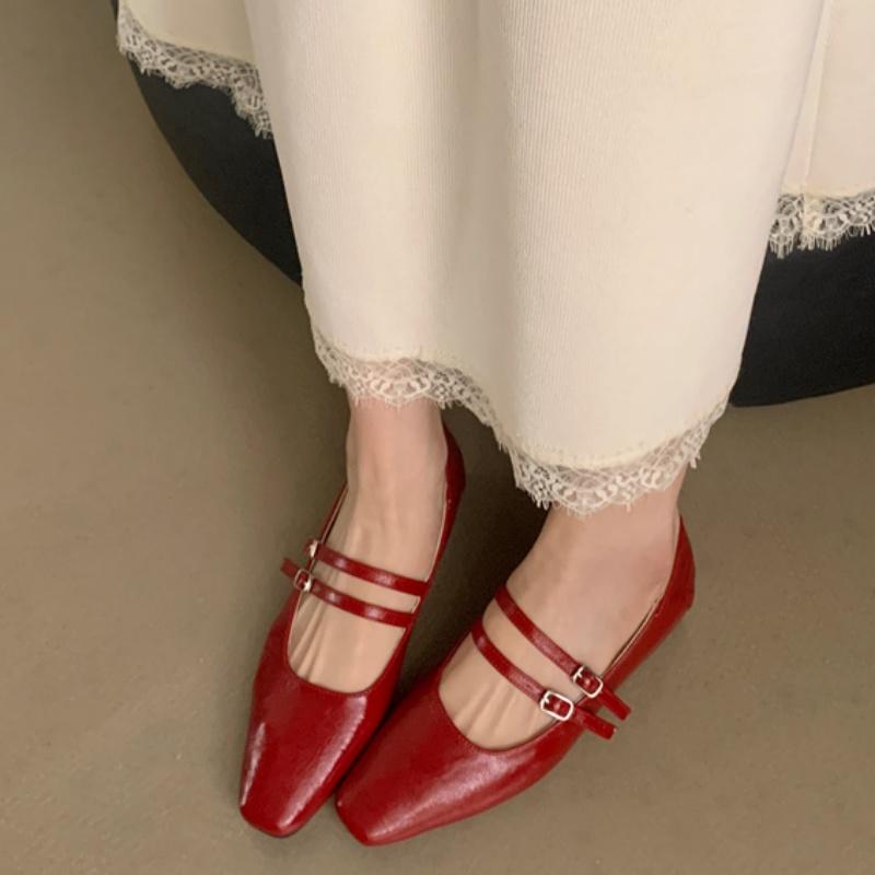 Fashion Bailamos 2025 Spring New Women Flats Fashion Ballerinas Flat Heel Casual Ballet Shoes Square Toe Shallow Ladies Mary Jane Shoes